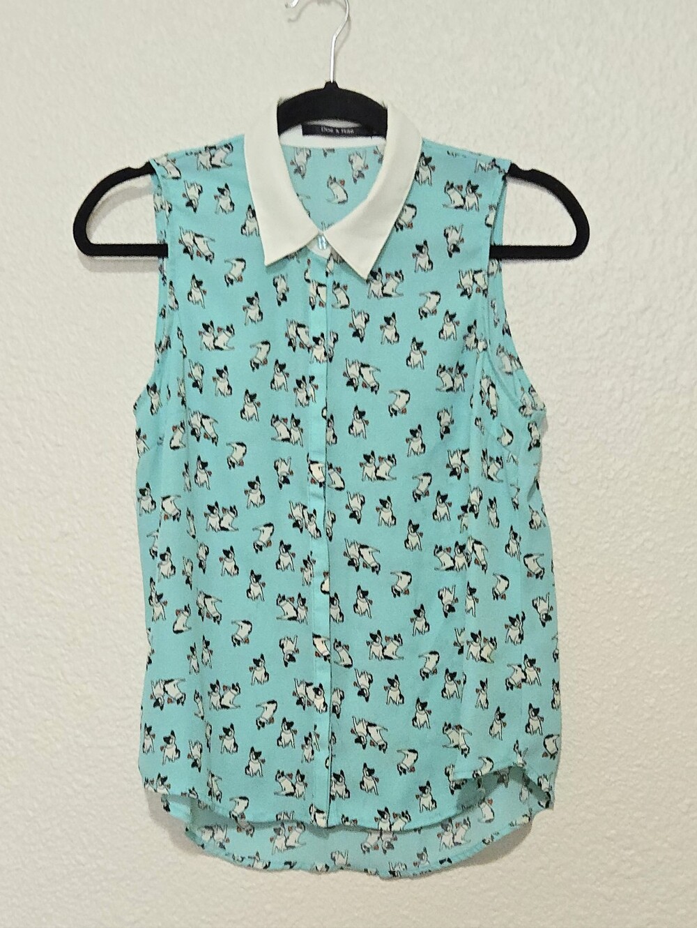 Doe & Rae Sleeveless Blouse - All-Over French Bulldog - Peter Pan Collar- Size M